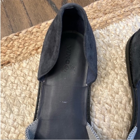 Vince Idara Open Toe Twisted D’Orsay Navy White Sandal Flats Size 9 - Picture 5 of 13